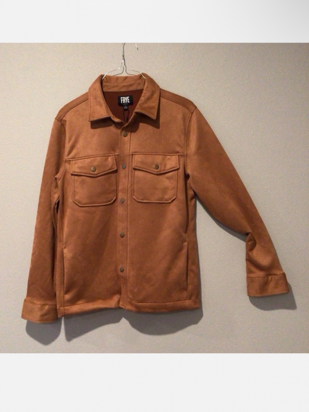 Frye Brown Faux Suede Shirt Jacket Button Front Lined Pockets Men's Unisex S